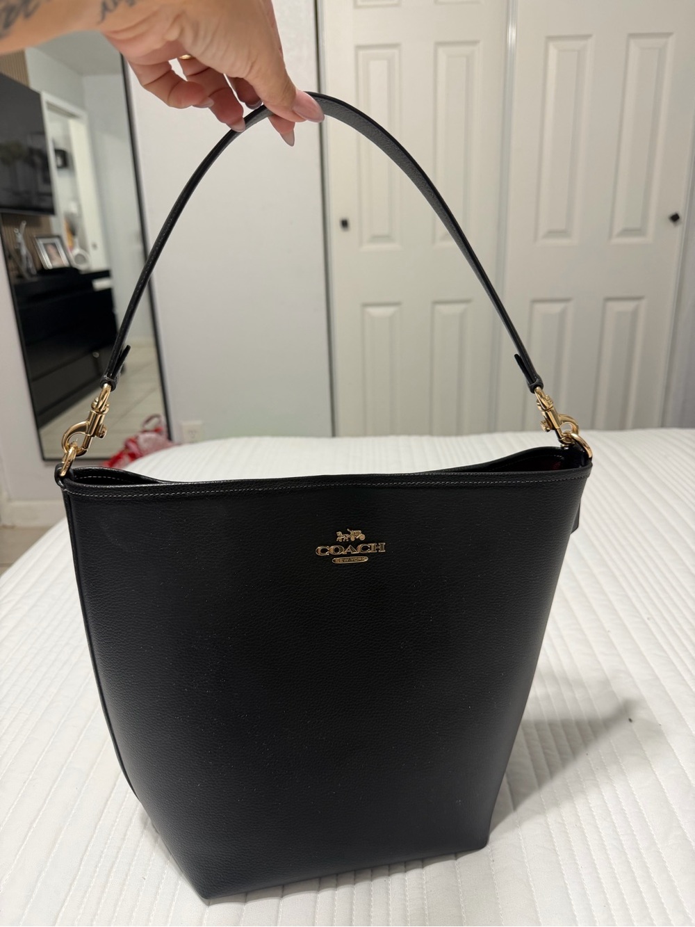 Coach Black Pebbled Leather Shoulder Bucket Bag with Gold Hardware